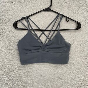 Lululemon Nulu Strappy Bra Womens 4 Gray Scoop Neck Ruched Front‎ No Pads Yoga